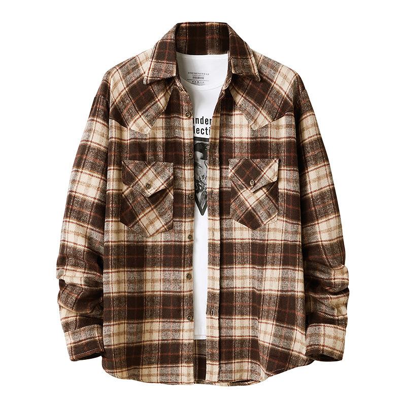 Men's Fashion Plaid Shirts Loose Plus Size Men's Jacket Shirt