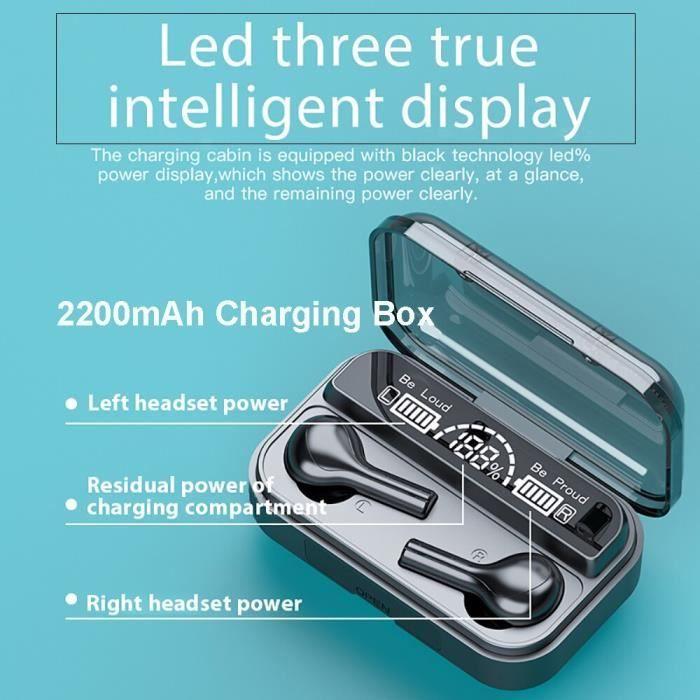 Écouteurs sans fil Bluetooth 278 TWS 5.0, oreillettes stéréo 9D pour sport, étanches, avec micro, boîte de charge [1B51EC4]