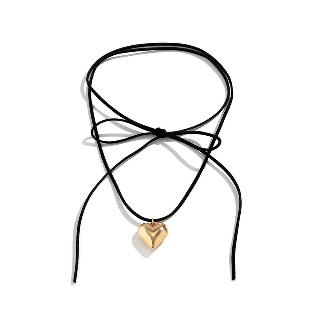 Adjustable Velvet Bowknot Choker Neck Tie Chain Heart Pendant Necklace Jewelry Elegant Clavicle Chain Necklace
