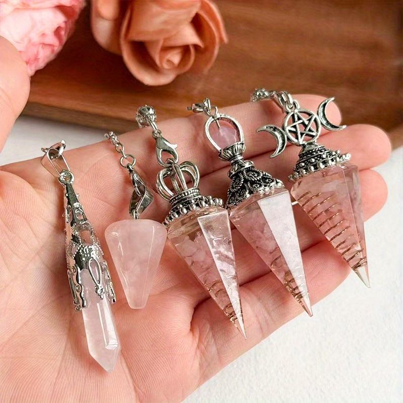 5-Piece Rose Quartz Pendulum Pendant Set for Divination, Relationship Harmony, and Valentine's Day Gifts
