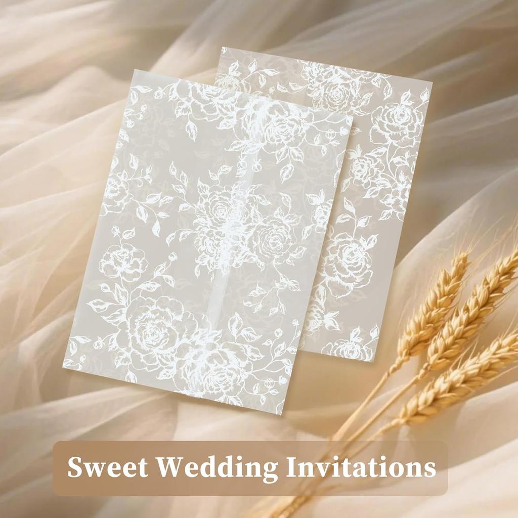 Vellum Jackets for 5x7 Envelopes For Invitations Wedding Invitation Envelopes Vellum Paper Kit Sleeves Pre-Folded Floral Wraps Jacket Wildflower for