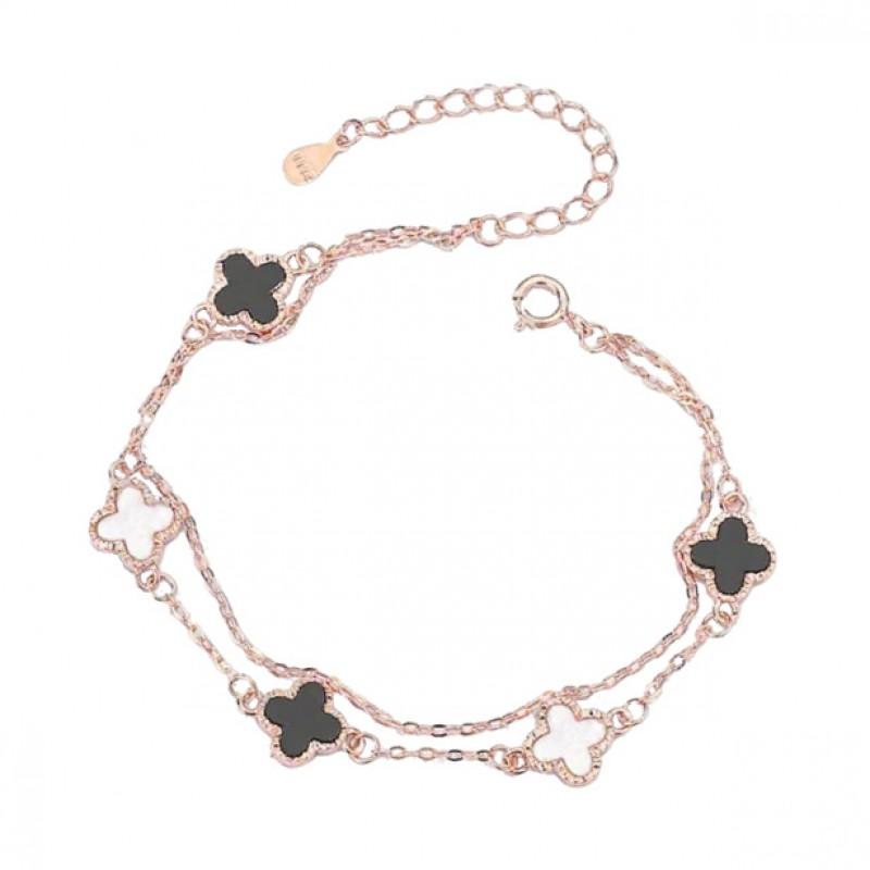 Vintage Chic Clover Bracelet Women Dual-Layer Stackable Rose Gold Floral Jewelry