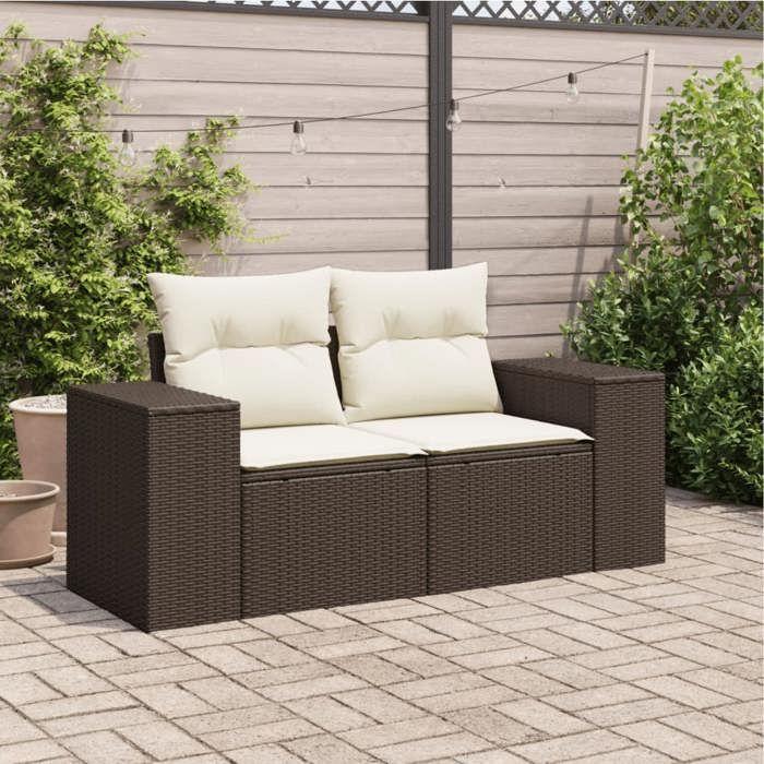 VidaXL Garden Sofa with Cushions 2-Seater, Seat with Backrest, Patio Furniture Backyard Terrace Outdoor, Brown 366223