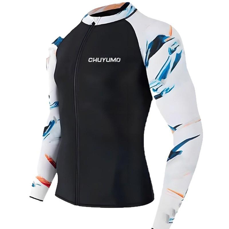 Mens Long Sleeve Rash Guard Freediving Snorkeling Surfing UV Protection Quick Dry Swimwear