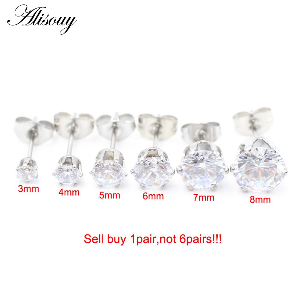 Alisouy 2 шт., нержавеющая сталь, круглый кубический цирконий, кристалл CZ, женские и мужские серьги-гвоздики, хрящ для козелка, пирсинг, ювелирные изделия