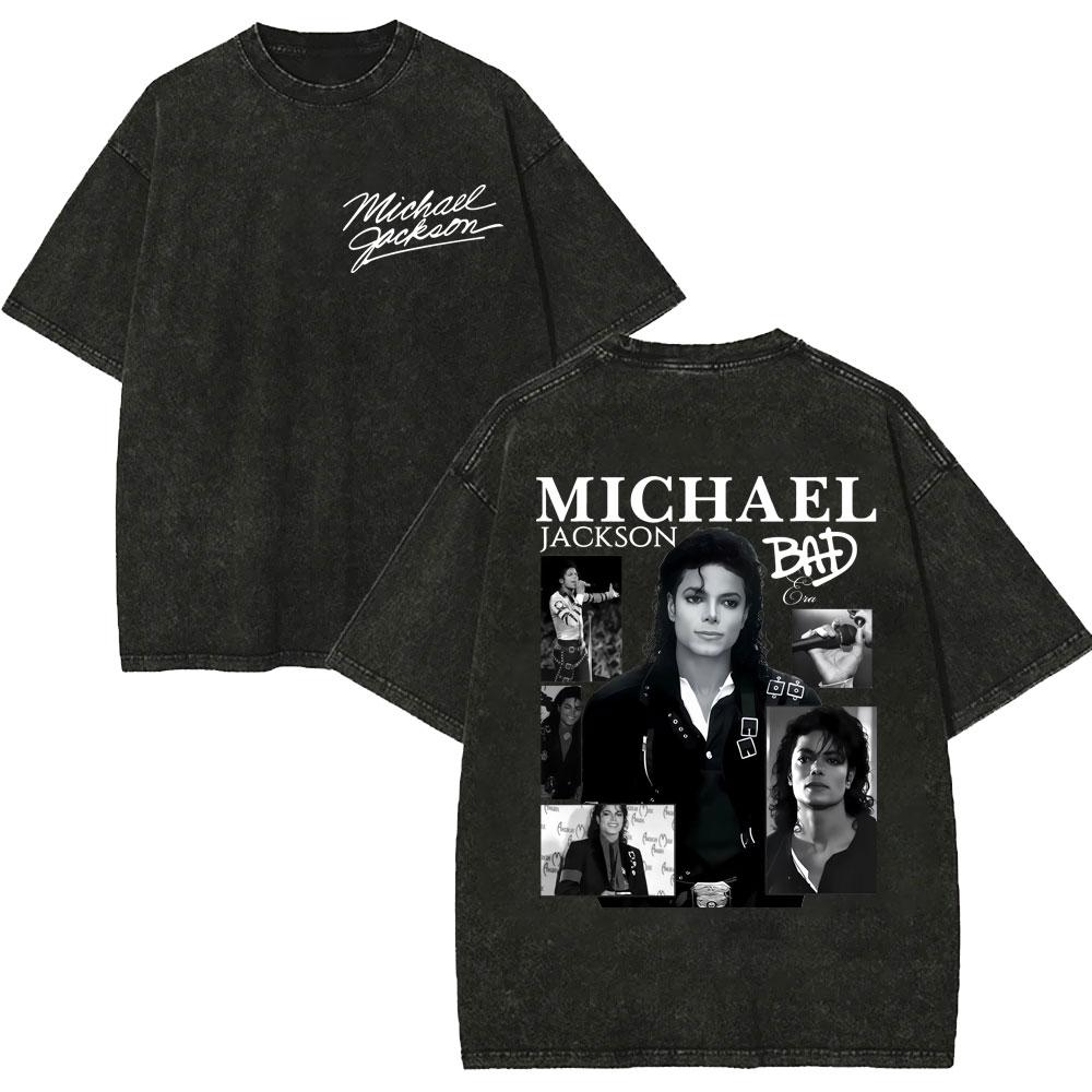 Vintage Washed 90s Rock Singer Michael Jackson Tshirt Fashion Hip Hop Short Sleeve Tshirts Men Women Oversized Cotton T Shirt