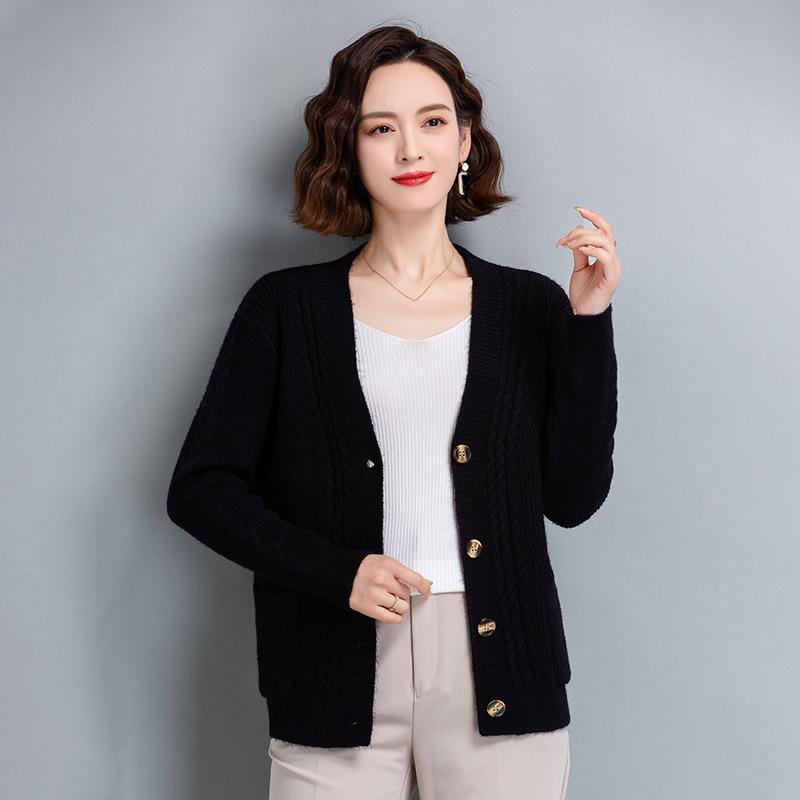 V-neck Fried Dough Twists Knit Cardigan Short Sweater Women Sweater Simple Casual Commute Thick Coat Single Breasted Buckle Harajuku Autumn Winter