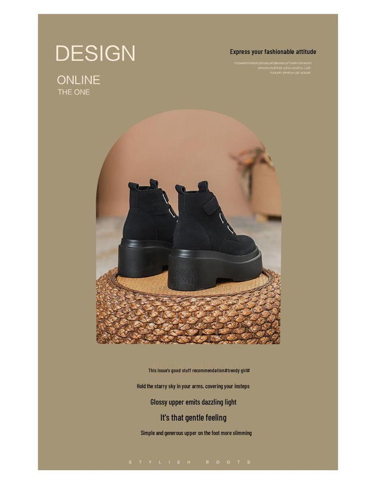 Women's Martin Boots, Super Light Thick-Soled, Plus Velvet, Platform Heightening, Punk Style, Spring/Autumn Models.