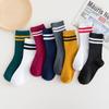 Socks Women's Autumn and Winter Japanese Style Pile Socks Solid Color Mid-tube College Style Parallel Bars Trend Retro Ladies Striped Socks