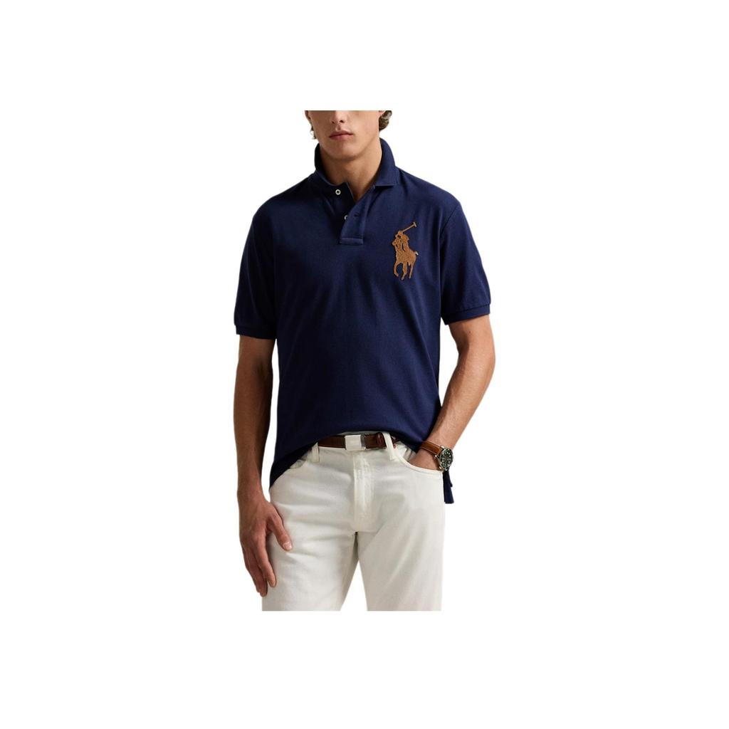 Polo Ralph Lauren Классический крой Однотонная футболка поло с коротким рукавом и логотипом пони Мужские топы Темно-синий 710958776-001