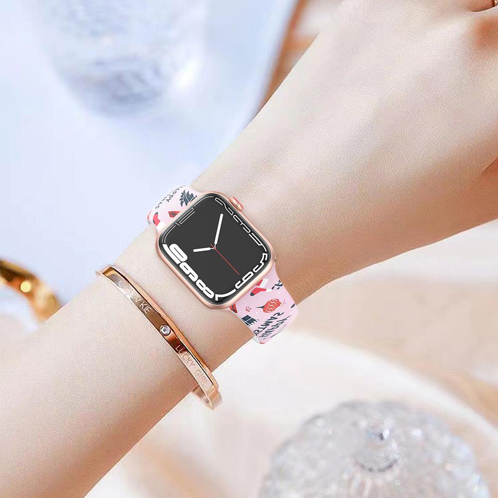 Для рождественских ремешков для Apple Watch ремешок 44 мм Ultra 2 49 мм 40 мм женский силиконовый браслет с принтом iWatch Series 9 8 7 6 5 SE 41/45 мм