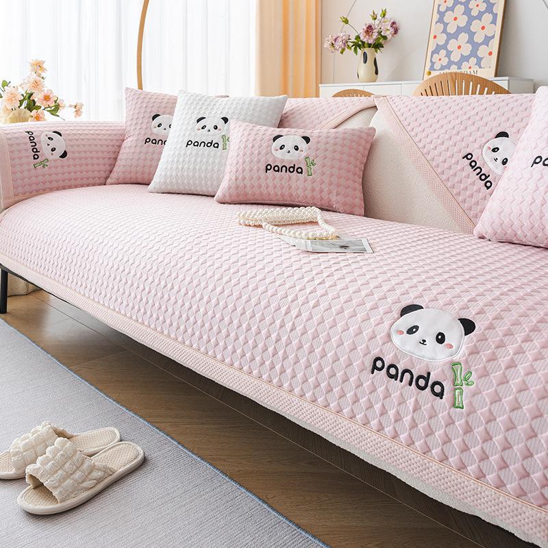 Summer Sofa Cushion Cartoon Panda Dust Cover Non-Slip Sofa Cover Cloth Backrest Towel Summer Cool Breathable