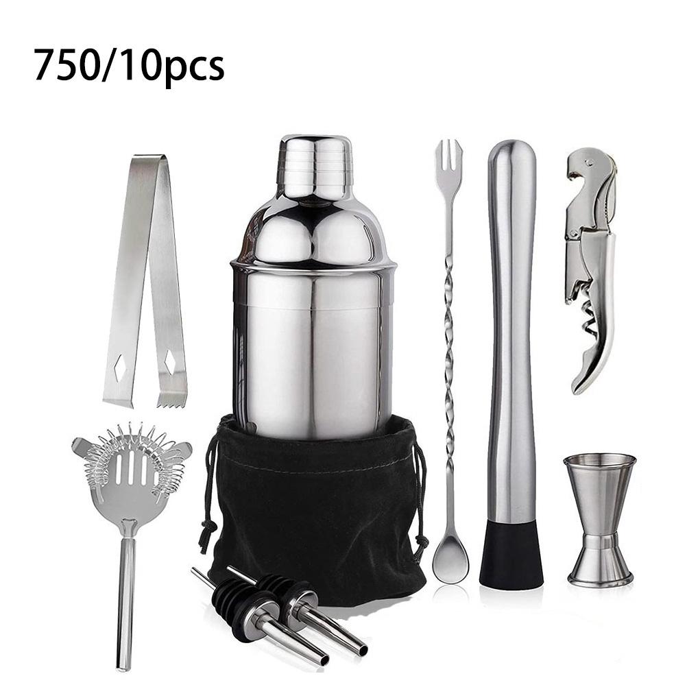 6/7/10pcs Stainless Steel Cocktail Shaker Bartending Tools Bartender Kit Martini Sharker Drink Mixer Set With Storage Bag