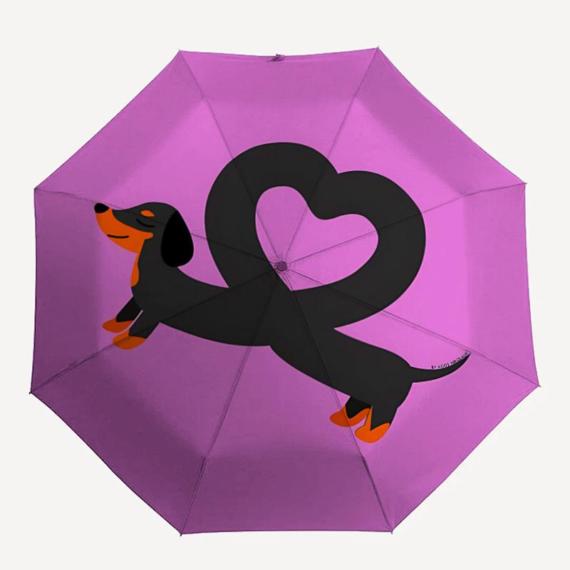 1pc Dachshund Love Automatic Folding Umbrella Portable Collapsible Design, 8-Rib Iron Frame, Durable Fabric, All-Season Casual Outdoor 157