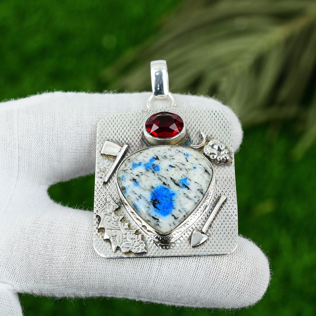 Подарок для женщин Ювелирная подвеска из стерлингового серебра 925 пробы с натуральным камнем К2 Яшма