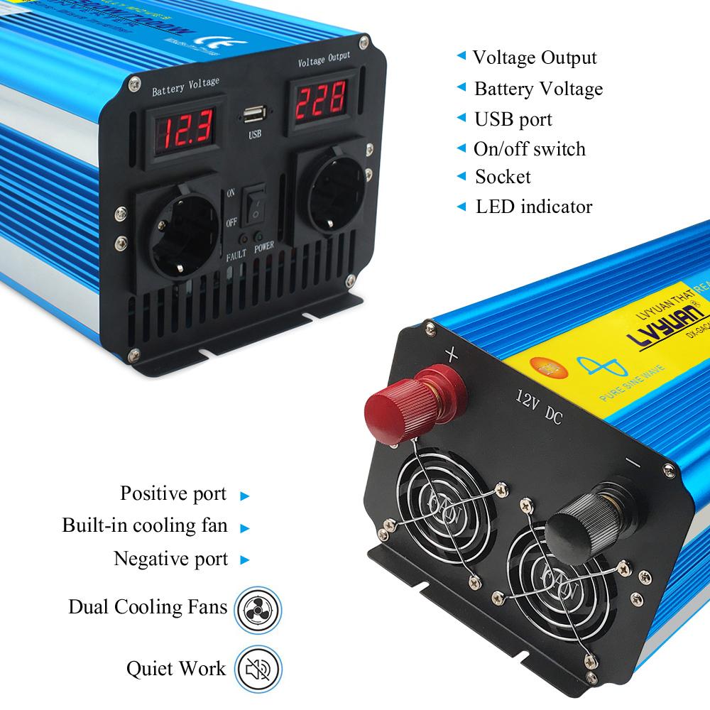 Инвертор чистой синусоиды, беспроводной пульт дистанционного управления, 12 В/24 В постоянного тока в 220 В переменного тока, 3500 Вт/7000 Вт, преобразователь напряжения с двойной розеткой переменного тока, 220 В, инвертор для кемпинга