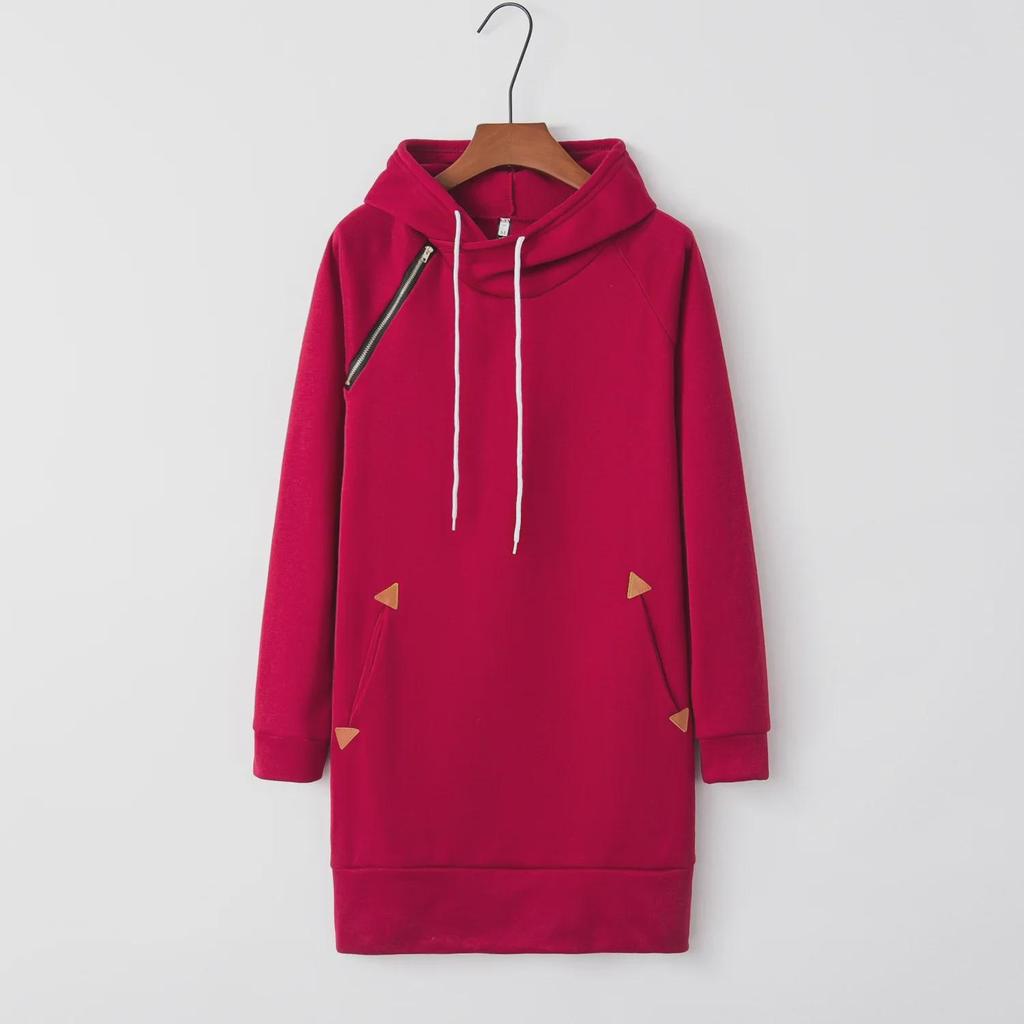 Hooded Zipper Pullover Mid-Length Sweater Dress - New Style