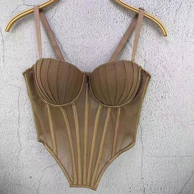 Топ-бюстье из сетчатого кружева во французском стиле со скульптурированной спинкой, верх без бретелей на косточках для женщин, легкий стиль, майки и топы