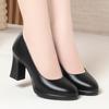 6cm 8cm Breathable Comfortable Shallow Soft Leather Shoes Women Pumps 2025 Spring Black Block High Heels Shoes for Dress Office