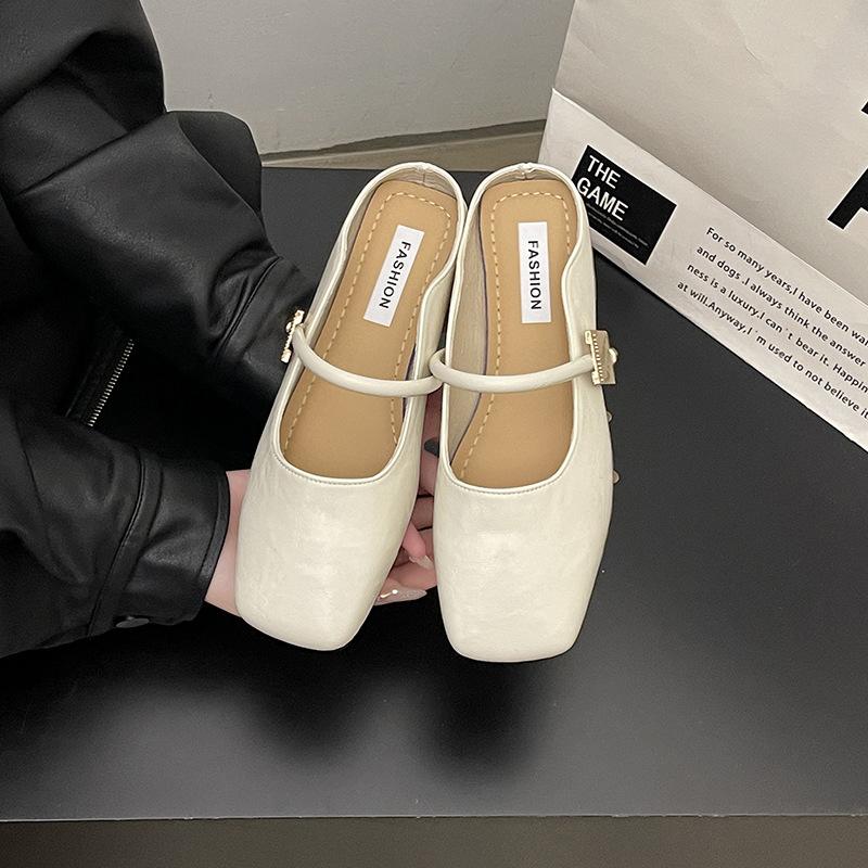 Плоскодонные квадратноголовые тапочки-полушлепанцы для ленивых людей, которые надевают на одну ногу, и носят весенние новые повседневные тапочки-балетки с мягкой подошвой.