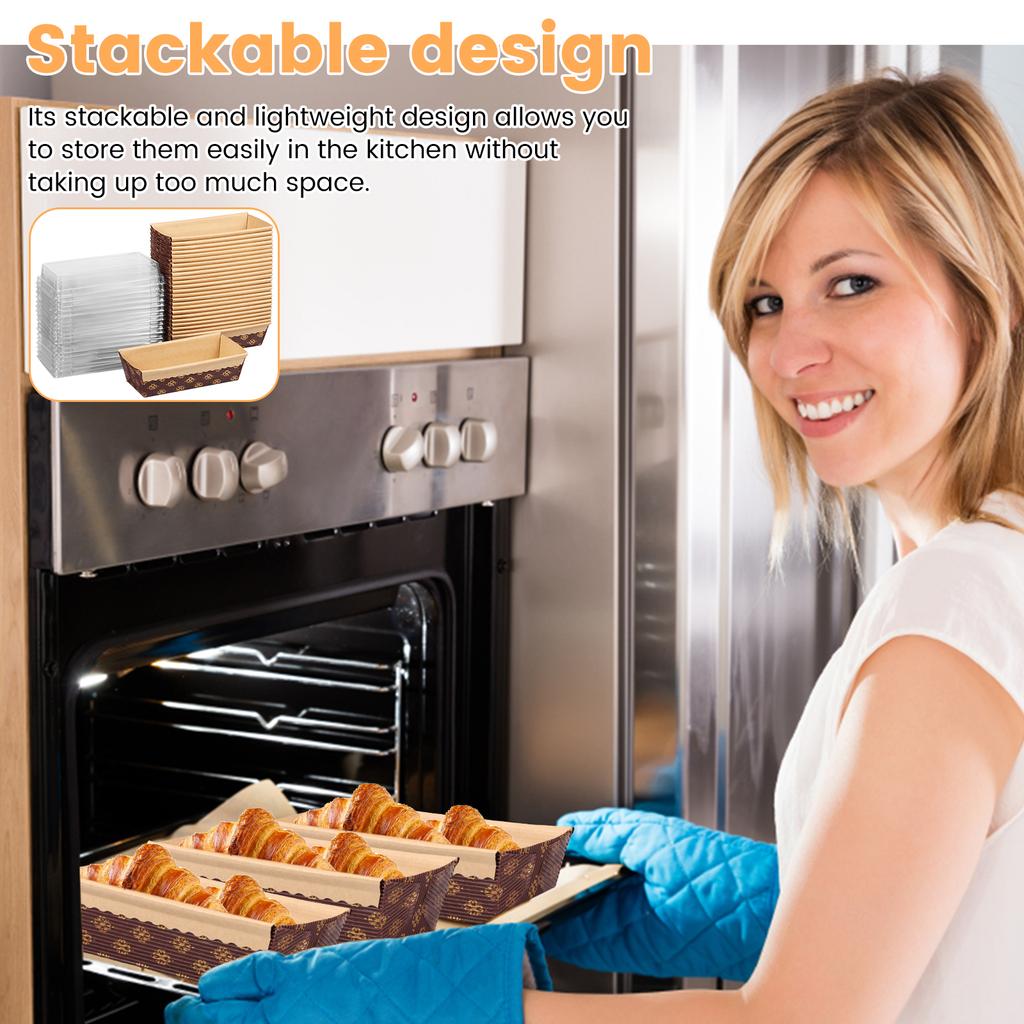 25Pcs Paper Baking Pan Reusable Paper Mini Loaf Pan with Lid and Fork Stackable Rectangular Paper Pan Mold Bread Cake Box