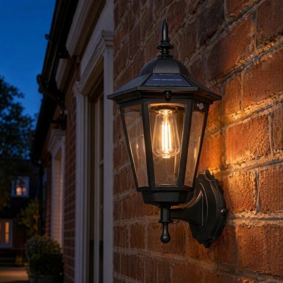 Solar Vintage Wall Light, Motion Sensor Outdoor Sconce with Glass Shade, Waterproof Garden Lantern for Patio Porch Pathway Decor