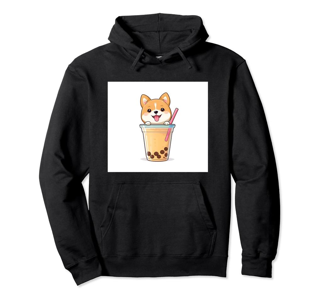 Толстовка с капюшоном Shiba Bubble Stuff Print Kawaii, Dog, Inu, Boba, Tea, Cute,