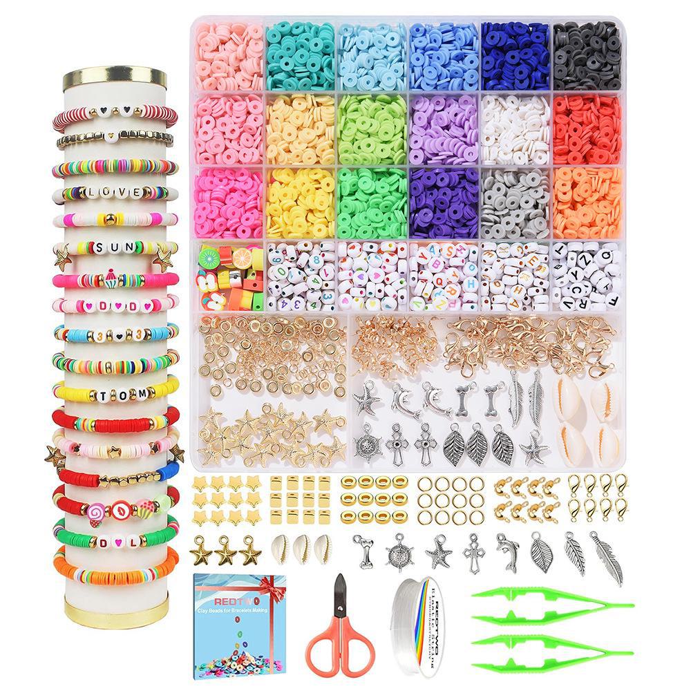 Набор для изготовления браслета из 24-сетчатой глины и рисовых бусин: Бусины 3 мм в 23 цветах для самодельных украшений