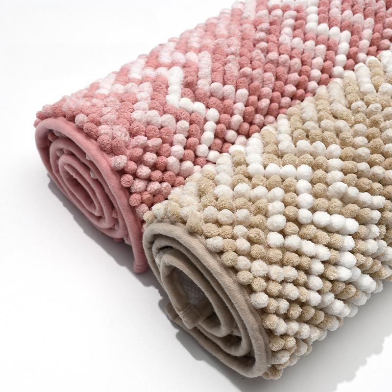 Ripple Texture Chenille Bath Mat, Plush Tufted Bathroom Carpet, Ultra Soft Fast-Absorbing, Rapid-Dry with TPR Anti-Slip Base