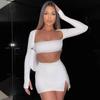Women's Clothing 2025 Summer New Sexy Tube Top Hollow Long-sleeved Top Slim Split Skirt Set