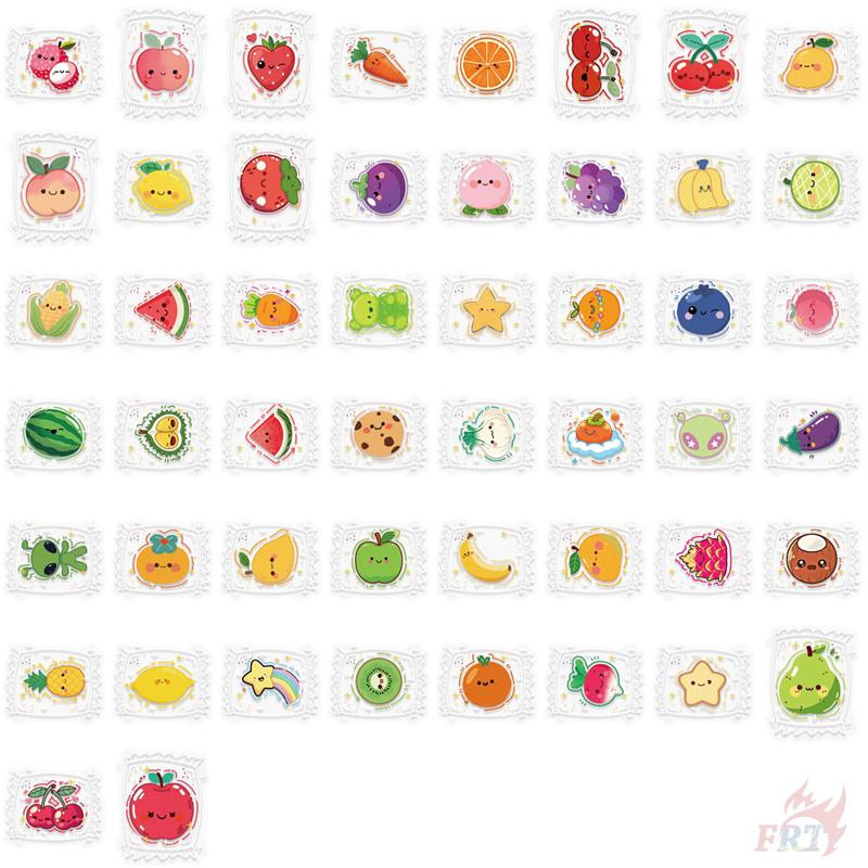 50Pcs/Set Wrapped Candy. Fruit Emoji PET Stickers Waterproof DIY Fashion Doodle Decals Stickers