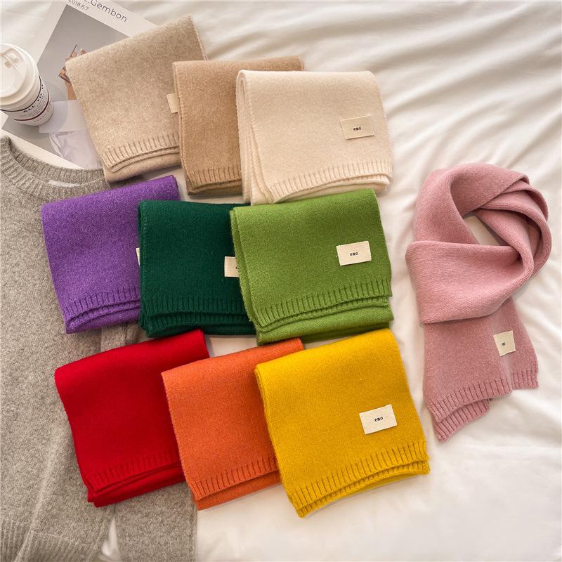 2024 Autumn And Winter New Knitted Scarf Solid Color Versatile Warm Scarf Long Candy Color Bright