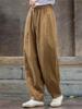Johnature Женские винтажные прямые брюки с эластичной резинкой на талии и поясом с карманами, однотонные осенние свободные повседневные льняные женские брюки