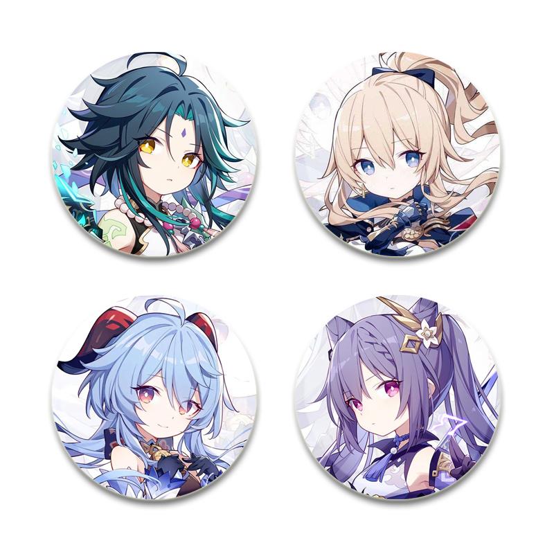 32/44/58mm Game Anime Genshin Impact Pin Fun Cartoon Cute Head Image Brooch Badge Bag Decor for Fans Collection Friends Gift Accessory