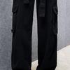 Men Cargo Trousers with Multiple Pockets Solid Color Spring Autumn Loose-Fit Straight Pants Wide Leg Trousers