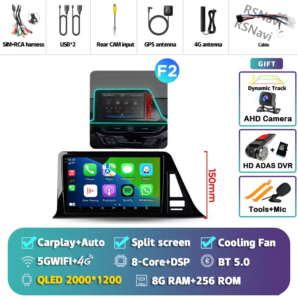 Android 14 Carplay Auto Для Toyota C-HR 2016 - 2020 Автомагнитола Мультимедийный DVD-стерео 360 Камера Навигация Видео AI Голосовое управление