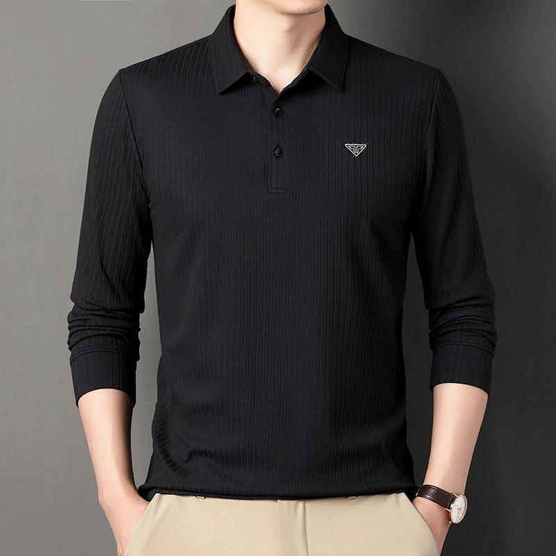Polo Striped Men's Clothing Autumn Top Light Business Long Sleeved T-shirt