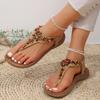 Модные женские босоножки-ремешки с цветными бусинами в стиле бохо, сандалии на плоской подошве с клипсой для женщин, лето 2024, мягкая нескользящая пляжная обувь