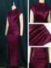 Элегантное женское платье большого размера винного цвета, длинное без рукавов, макси-платье, высокий воротник, приталенное, блестящее плиссированное, наряды для вечерней вечеринки с разрезом