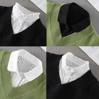 White Hollow Floral Fake Collar Women Detachable Collars Lapel Shirt White False Collar Half Shirt Female Accessories Neck Decor