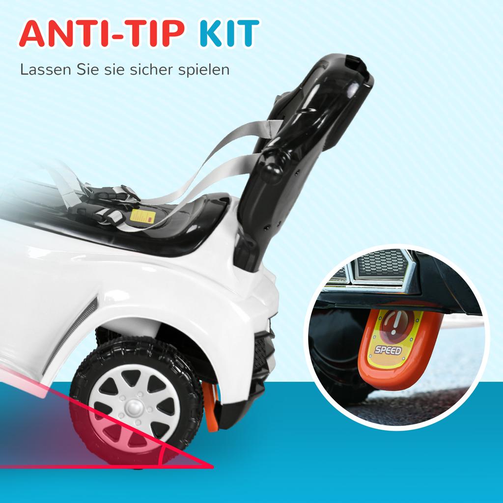 2-in-1 Slide Car, Removable Canopy, Lights, Music, Horn, Plastic and Metal, 96 x 39 x 90 cm, White/Black