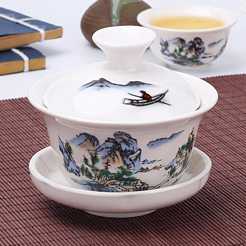 Anti-scalding teapot ceramic cover bowl large tea cup Kung Fu tea set Sancai Pu'er tea bowl hand-held teapot white porcelain