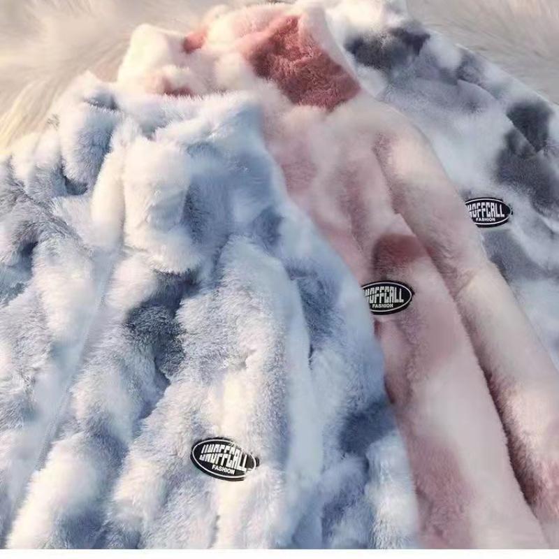 Новая женская куртка из флиса из овечьей шерсти с принтом тай-дай, осенне-зимняя, на молнии, верхняя одежда, теплая плюшевая куртка, харадзюку, повседневная, свободная, женское толстое пальто