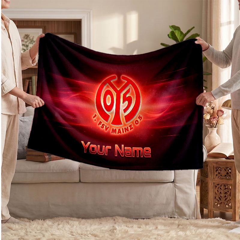 Mainz 05 Personalized Fleece Blanket With Football Logo, Custom Name Text Soft Warm Home Throw Blanket
