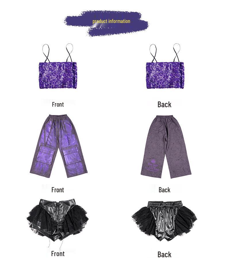 Модный комплект для девочек: бюстгальтер-бандо и длинные брюки с пайетками для джазовых танцев - костюм для уличных танцев.