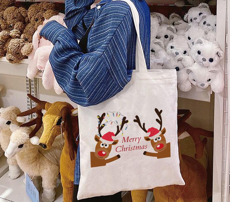 Christmas Gift Bag Shopper Bag Shopping Bag Vintage Canvas Bag Tote Bag Kawaii Shoulder Bag Handbag Cartoon Bolsa De Compras