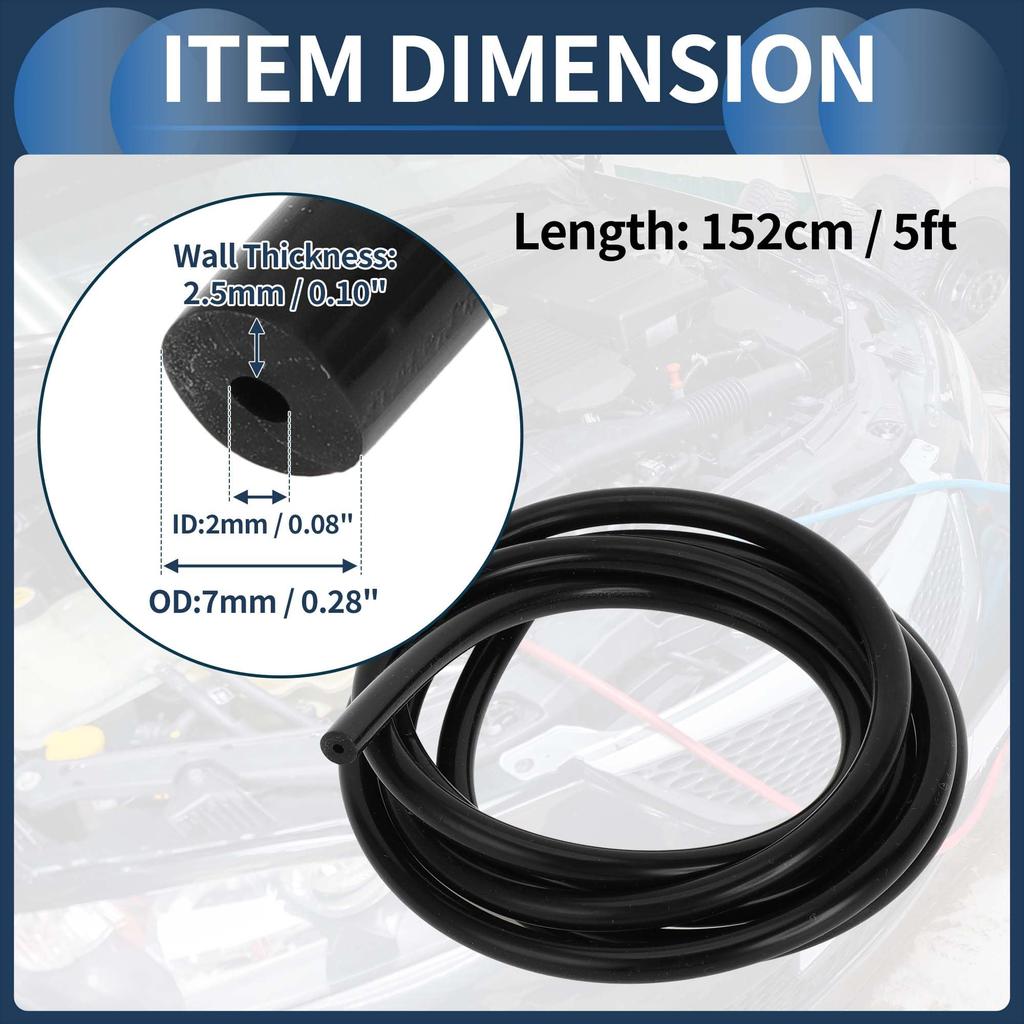 INFINAUTO Engine Silicone Vacuum Tube Hose 5FT 1/16" 2mm ID 2.5mm Thickness Vehicle Vacuum Line Silicone Black High Temperature