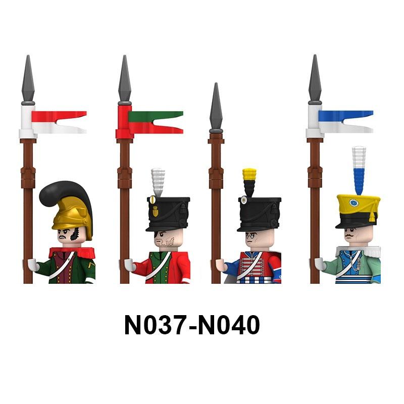 4pcs Military Building Blocks Medieval Knights Duke Marshal Figures Napoleonic Wars Weapons Sword Flags Shoulder Armor Cape Brick MOC