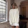 Women's Solid Color Crew Neck Sweater Plus Knit Pleated Skirt Suit
