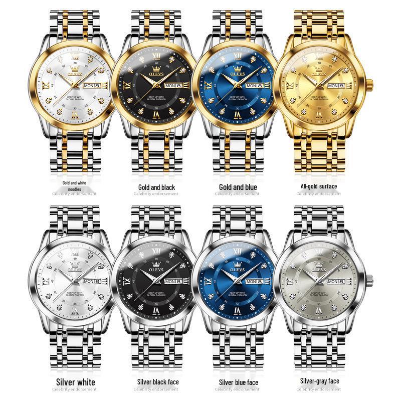 Oulishi Кварцевые Люминесцентные Часы с Двойным Календарем для Мужчин и Детей